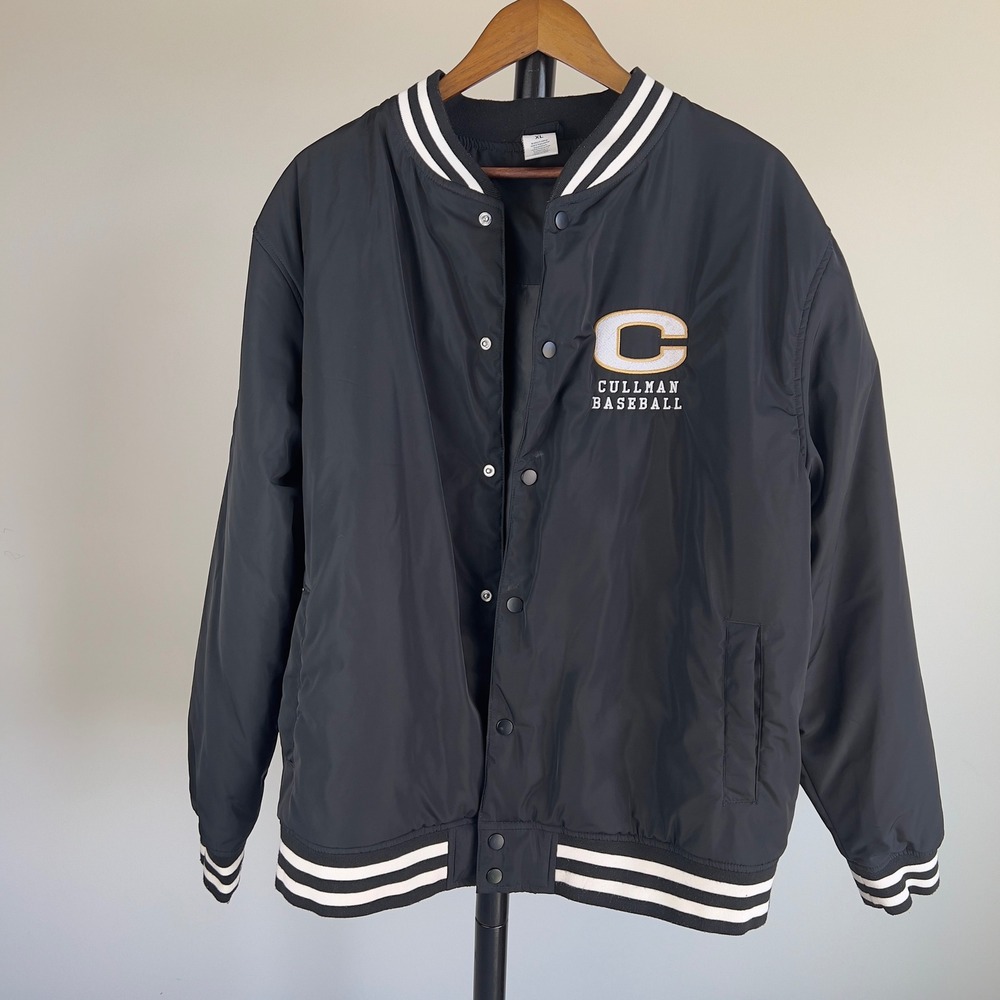 DSG Cullman Baseball Varsity Bomber Jacket Black White Mens XL Snap Front